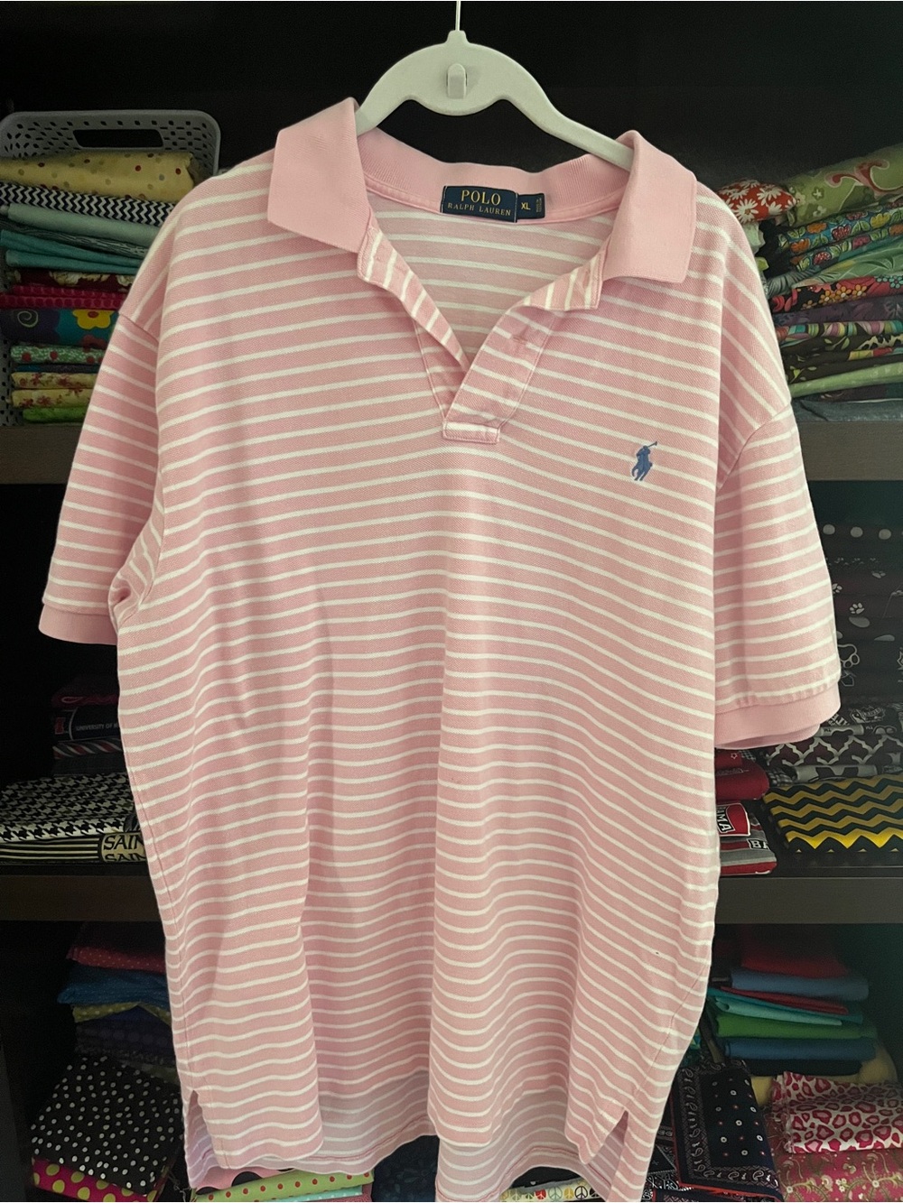 Ralph Lauren Men’s Pink and White Striped Polo